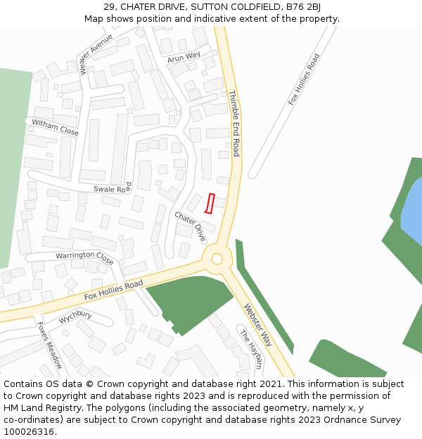 29, CHATER DRIVE, SUTTON COLDFIELD, B76 2BJ: Location map and indicative extent of plot