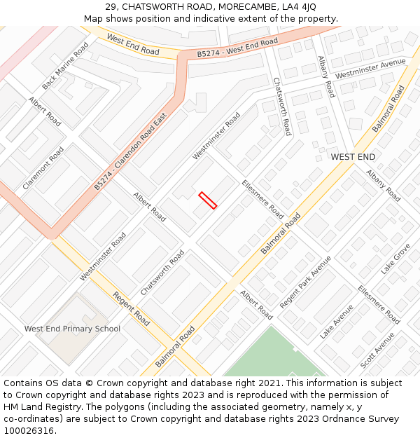 29, CHATSWORTH ROAD, MORECAMBE, LA4 4JQ: Location map and indicative extent of plot