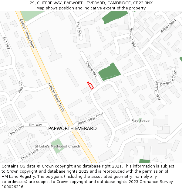 29, CHEERE WAY, PAPWORTH EVERARD, CAMBRIDGE, CB23 3NX: Location map and indicative extent of plot