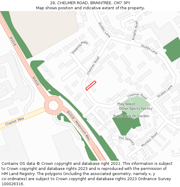 29, CHELMER ROAD, BRAINTREE, CM7 3PY: Location map and indicative extent of plot