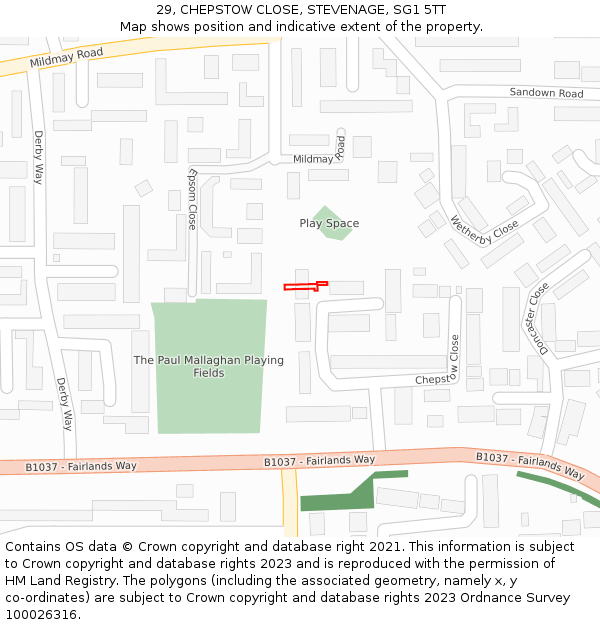 29, CHEPSTOW CLOSE, STEVENAGE, SG1 5TT: Location map and indicative extent of plot