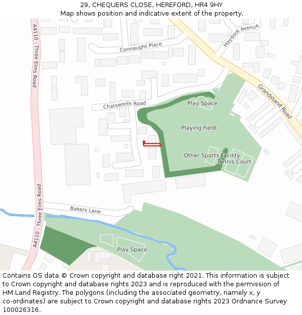 29, CHEQUERS CLOSE, HEREFORD, HR4 9HY: Location map and indicative extent of plot