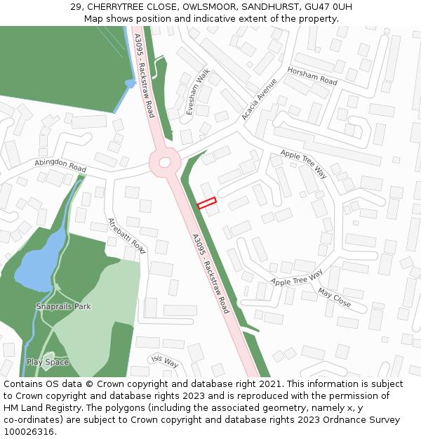 29, CHERRYTREE CLOSE, OWLSMOOR, SANDHURST, GU47 0UH: Location map and indicative extent of plot
