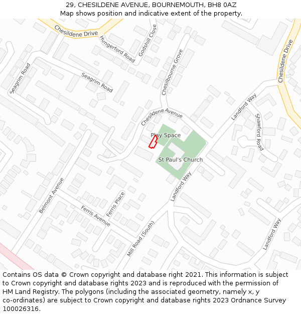 29, CHESILDENE AVENUE, BOURNEMOUTH, BH8 0AZ: Location map and indicative extent of plot