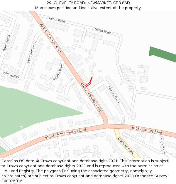 29, CHEVELEY ROAD, NEWMARKET, CB8 8AD: Location map and indicative extent of plot