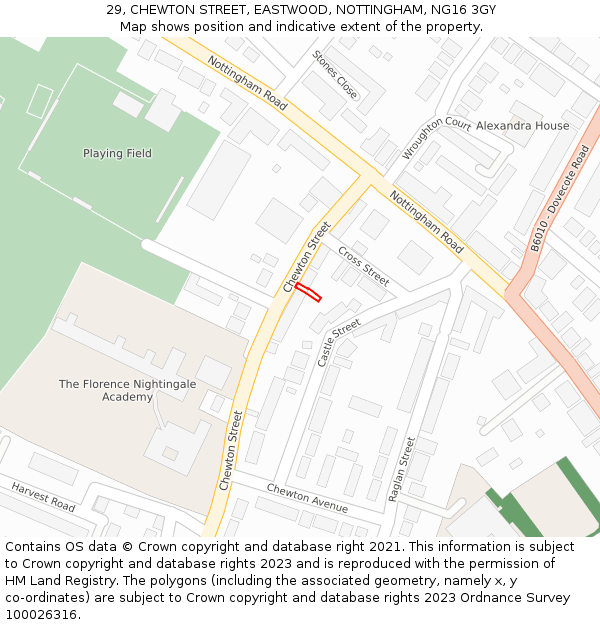 29, CHEWTON STREET, EASTWOOD, NOTTINGHAM, NG16 3GY: Location map and indicative extent of plot