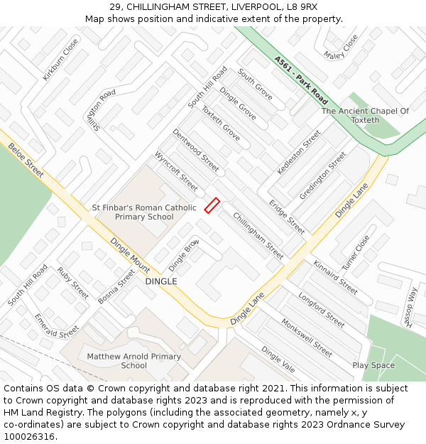 29, CHILLINGHAM STREET, LIVERPOOL, L8 9RX: Location map and indicative extent of plot