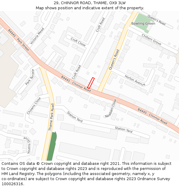 29, CHINNOR ROAD, THAME, OX9 3LW: Location map and indicative extent of plot