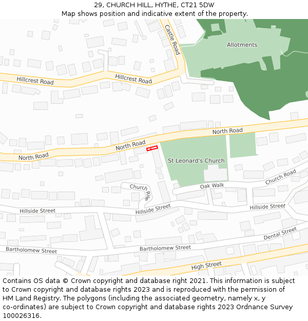 29, CHURCH HILL, HYTHE, CT21 5DW: Location map and indicative extent of plot