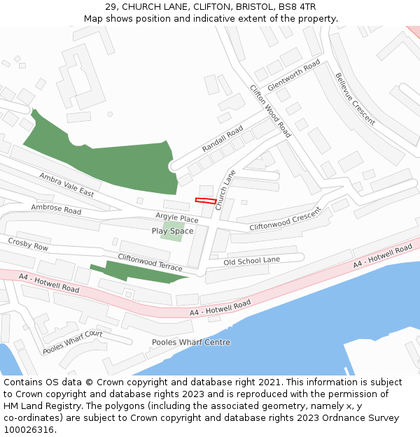 29, CHURCH LANE, CLIFTON, BRISTOL, BS8 4TR: Location map and indicative extent of plot
