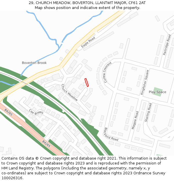 29, CHURCH MEADOW, BOVERTON, LLANTWIT MAJOR, CF61 2AT: Location map and indicative extent of plot