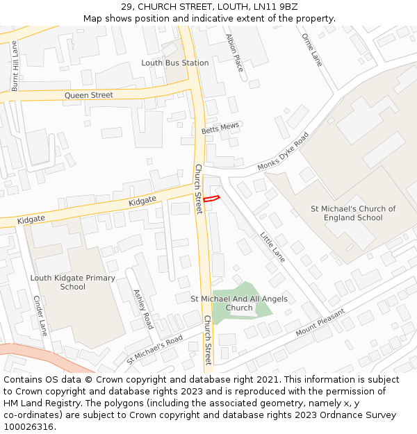29, CHURCH STREET, LOUTH, LN11 9BZ: Location map and indicative extent of plot