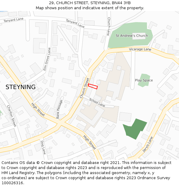 29, CHURCH STREET, STEYNING, BN44 3YB: Location map and indicative extent of plot