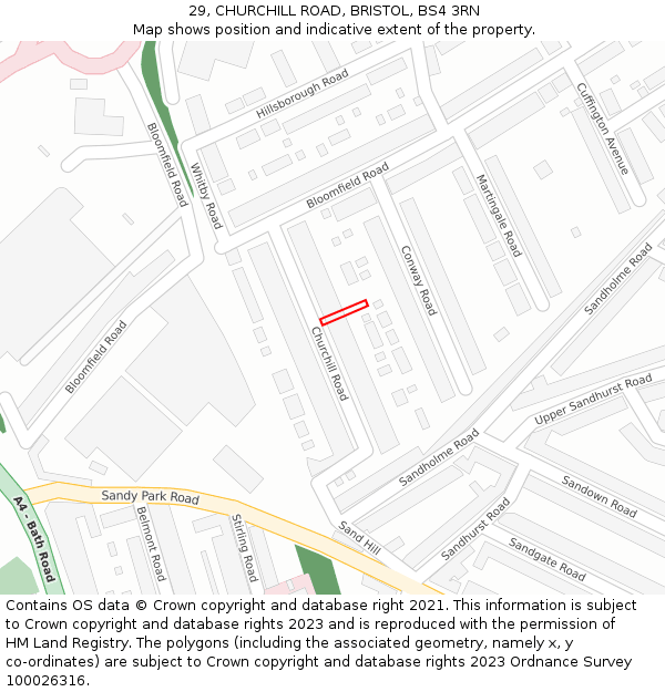 29, CHURCHILL ROAD, BRISTOL, BS4 3RN: Location map and indicative extent of plot