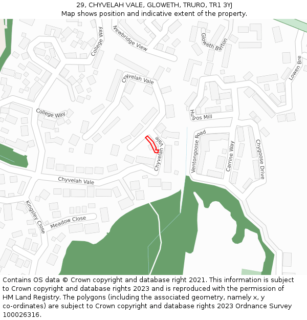 29, CHYVELAH VALE, GLOWETH, TRURO, TR1 3YJ: Location map and indicative extent of plot