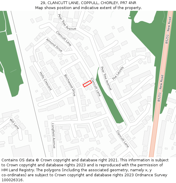 29, CLANCUTT LANE, COPPULL, CHORLEY, PR7 4NR: Location map and indicative extent of plot