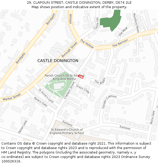 29, CLAPGUN STREET, CASTLE DONINGTON, DERBY, DE74 2LE: Location map and indicative extent of plot