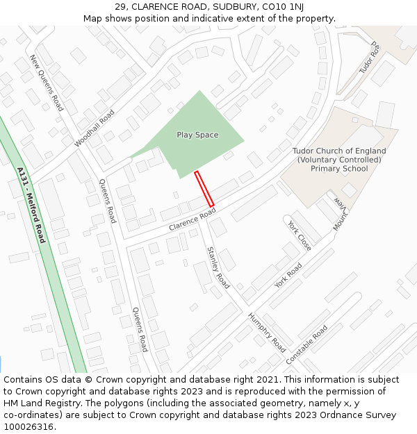 29, CLARENCE ROAD, SUDBURY, CO10 1NJ: Location map and indicative extent of plot