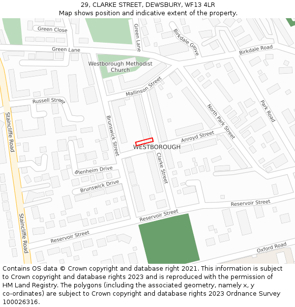 29, CLARKE STREET, DEWSBURY, WF13 4LR: Location map and indicative extent of plot
