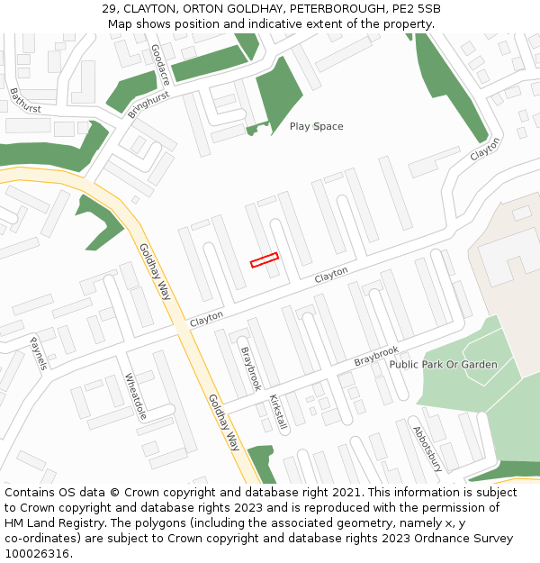 29, CLAYTON, ORTON GOLDHAY, PETERBOROUGH, PE2 5SB: Location map and indicative extent of plot