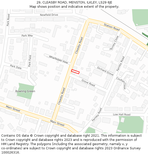 29, CLEASBY ROAD, MENSTON, ILKLEY, LS29 6JE: Location map and indicative extent of plot