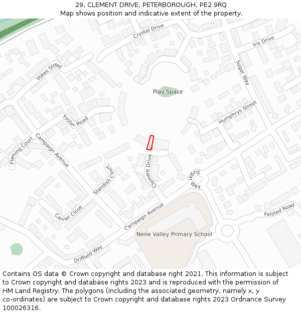 29, CLEMENT DRIVE, PETERBOROUGH, PE2 9RQ: Location map and indicative extent of plot