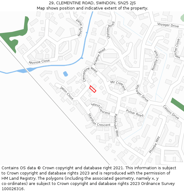 29, CLEMENTINE ROAD, SWINDON, SN25 2JS: Location map and indicative extent of plot