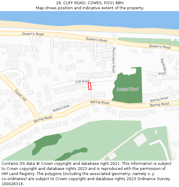 29, CLIFF ROAD, COWES, PO31 8BN: Location map and indicative extent of plot