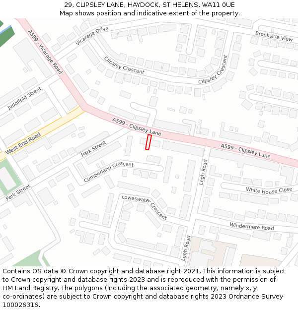 29, CLIPSLEY LANE, HAYDOCK, ST HELENS, WA11 0UE: Location map and indicative extent of plot