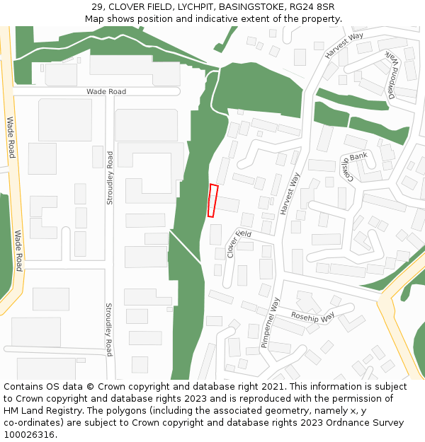 29, CLOVER FIELD, LYCHPIT, BASINGSTOKE, RG24 8SR: Location map and indicative extent of plot