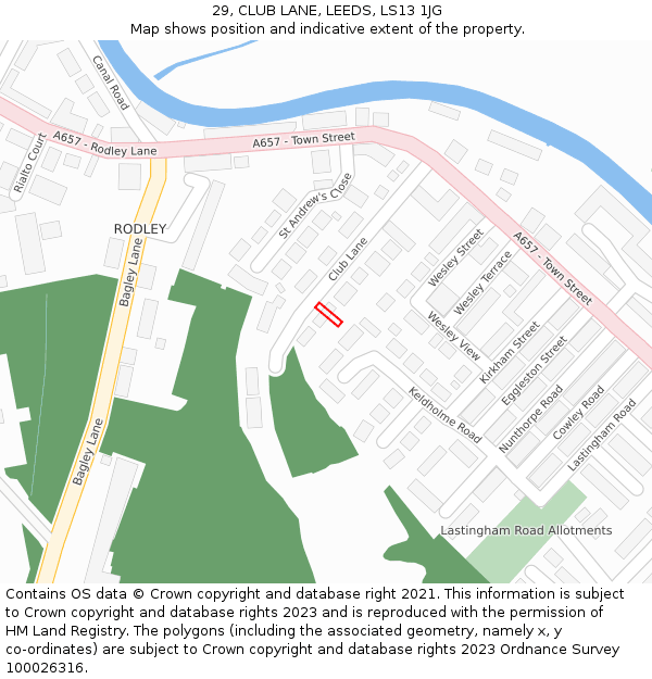 29, CLUB LANE, LEEDS, LS13 1JG: Location map and indicative extent of plot