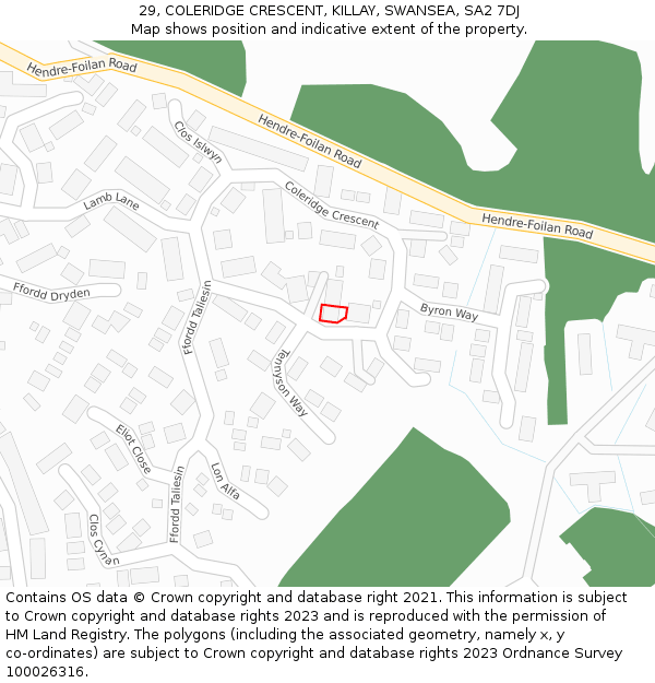 29, COLERIDGE CRESCENT, KILLAY, SWANSEA, SA2 7DJ: Location map and indicative extent of plot