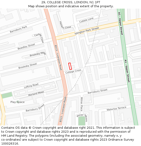 29, COLLEGE CROSS, LONDON, N1 1PT: Location map and indicative extent of plot