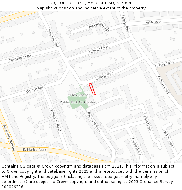29, COLLEGE RISE, MAIDENHEAD, SL6 6BP: Location map and indicative extent of plot