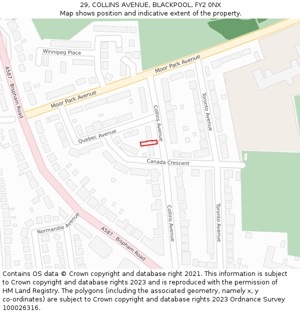 29, COLLINS AVENUE, BLACKPOOL, FY2 0NX: Location map and indicative extent of plot