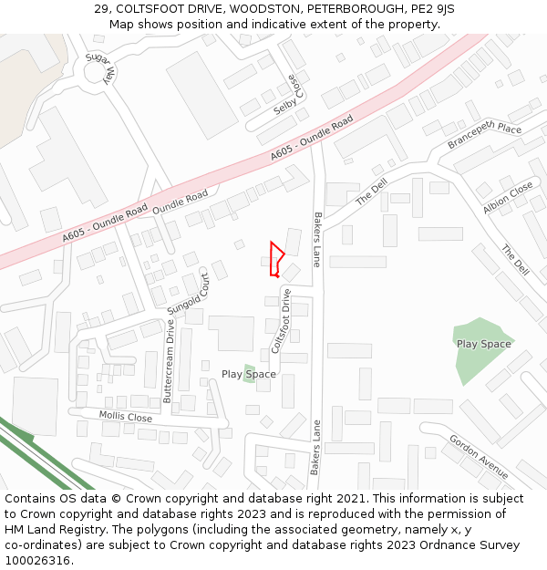 29, COLTSFOOT DRIVE, WOODSTON, PETERBOROUGH, PE2 9JS: Location map and indicative extent of plot