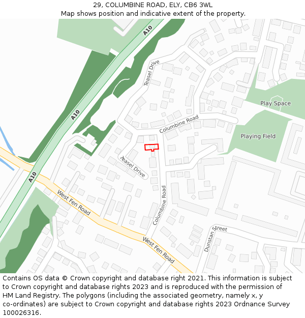 29, COLUMBINE ROAD, ELY, CB6 3WL: Location map and indicative extent of plot