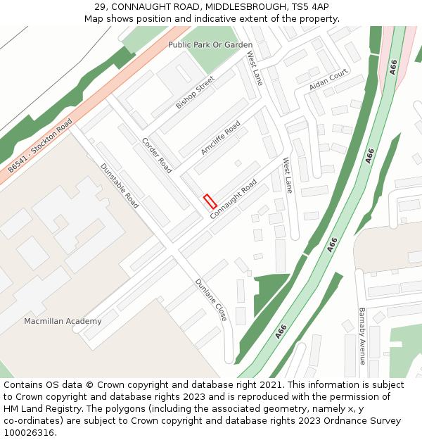 29, CONNAUGHT ROAD, MIDDLESBROUGH, TS5 4AP: Location map and indicative extent of plot