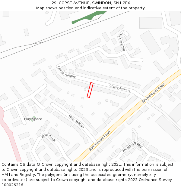 29, COPSE AVENUE, SWINDON, SN1 2PX: Location map and indicative extent of plot