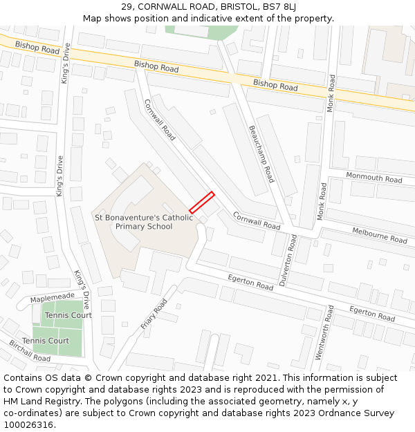 29, CORNWALL ROAD, BRISTOL, BS7 8LJ: Location map and indicative extent of plot