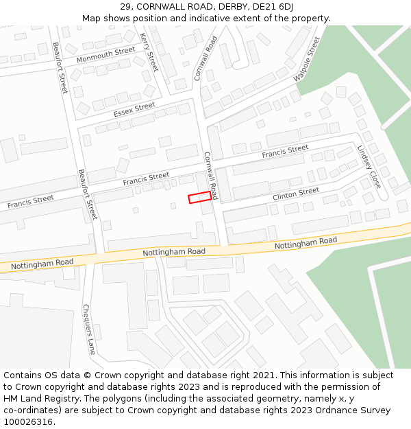 29, CORNWALL ROAD, DERBY, DE21 6DJ: Location map and indicative extent of plot
