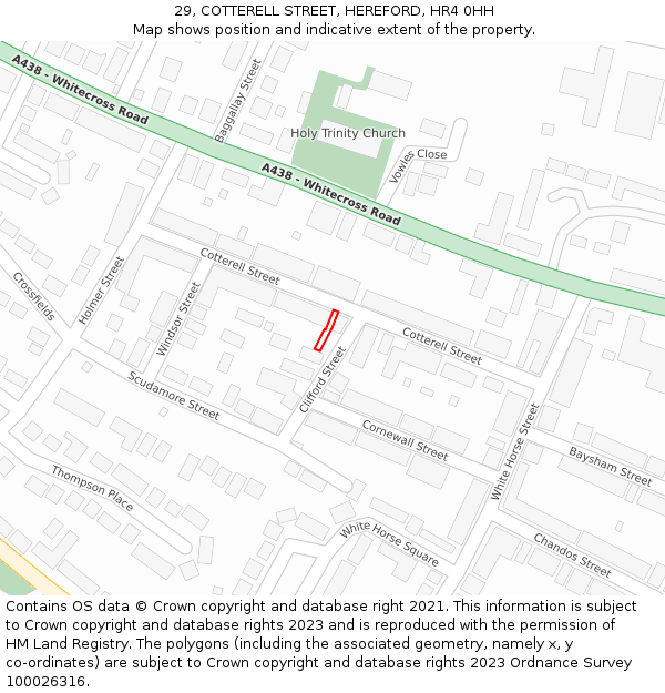 29, COTTERELL STREET, HEREFORD, HR4 0HH: Location map and indicative extent of plot