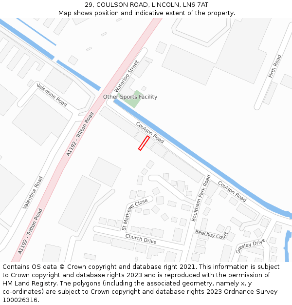 29, COULSON ROAD, LINCOLN, LN6 7AT: Location map and indicative extent of plot