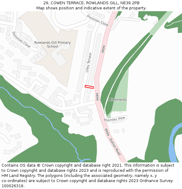 29, COWEN TERRACE, ROWLANDS GILL, NE39 2PB: Location map and indicative extent of plot