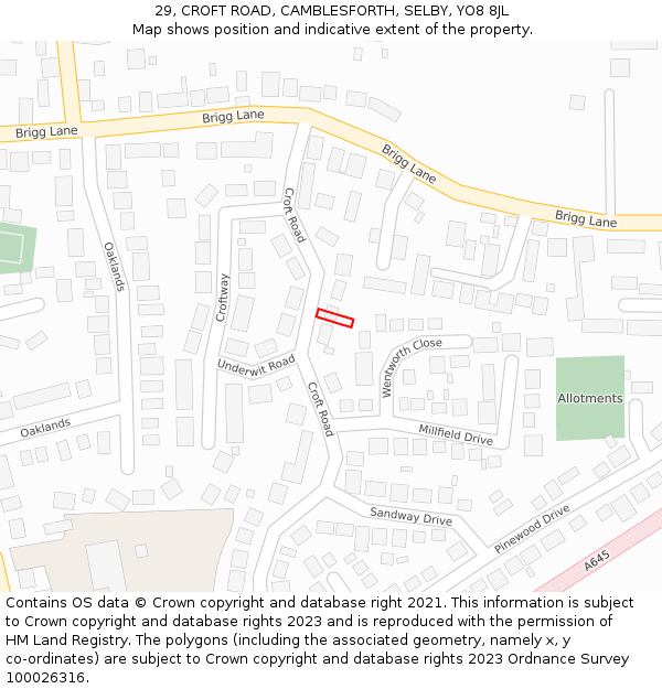 29, CROFT ROAD, CAMBLESFORTH, SELBY, YO8 8JL: Location map and indicative extent of plot