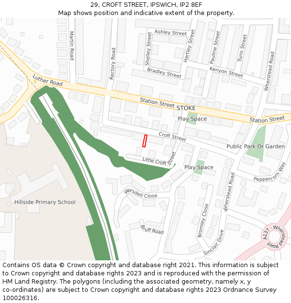 29, CROFT STREET, IPSWICH, IP2 8EF: Location map and indicative extent of plot