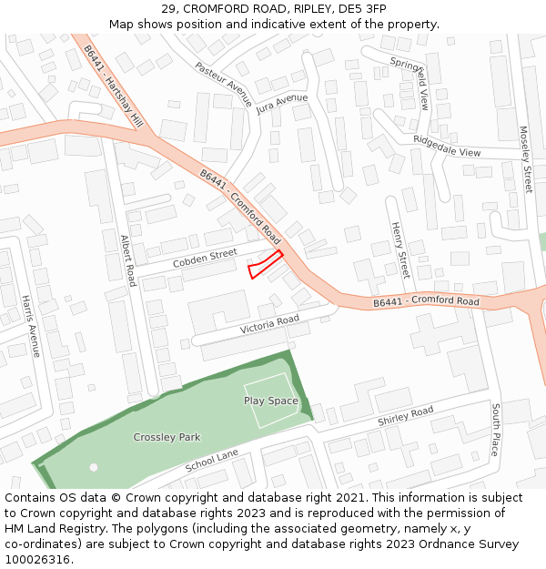 29, CROMFORD ROAD, RIPLEY, DE5 3FP: Location map and indicative extent of plot