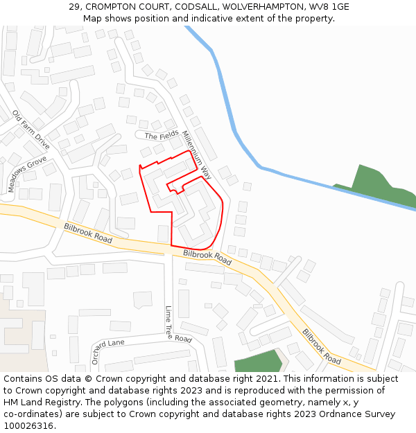 29, CROMPTON COURT, CODSALL, WOLVERHAMPTON, WV8 1GE: Location map and indicative extent of plot