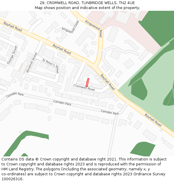 29, CROMWELL ROAD, TUNBRIDGE WELLS, TN2 4UE: Location map and indicative extent of plot