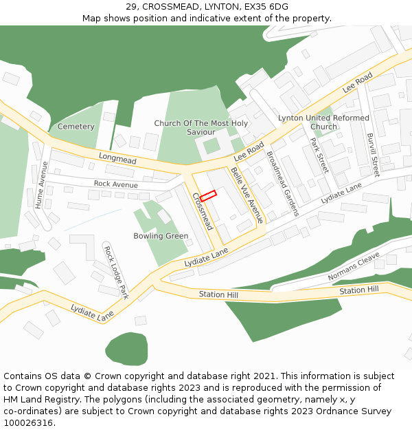 29, CROSSMEAD, LYNTON, EX35 6DG: Location map and indicative extent of plot